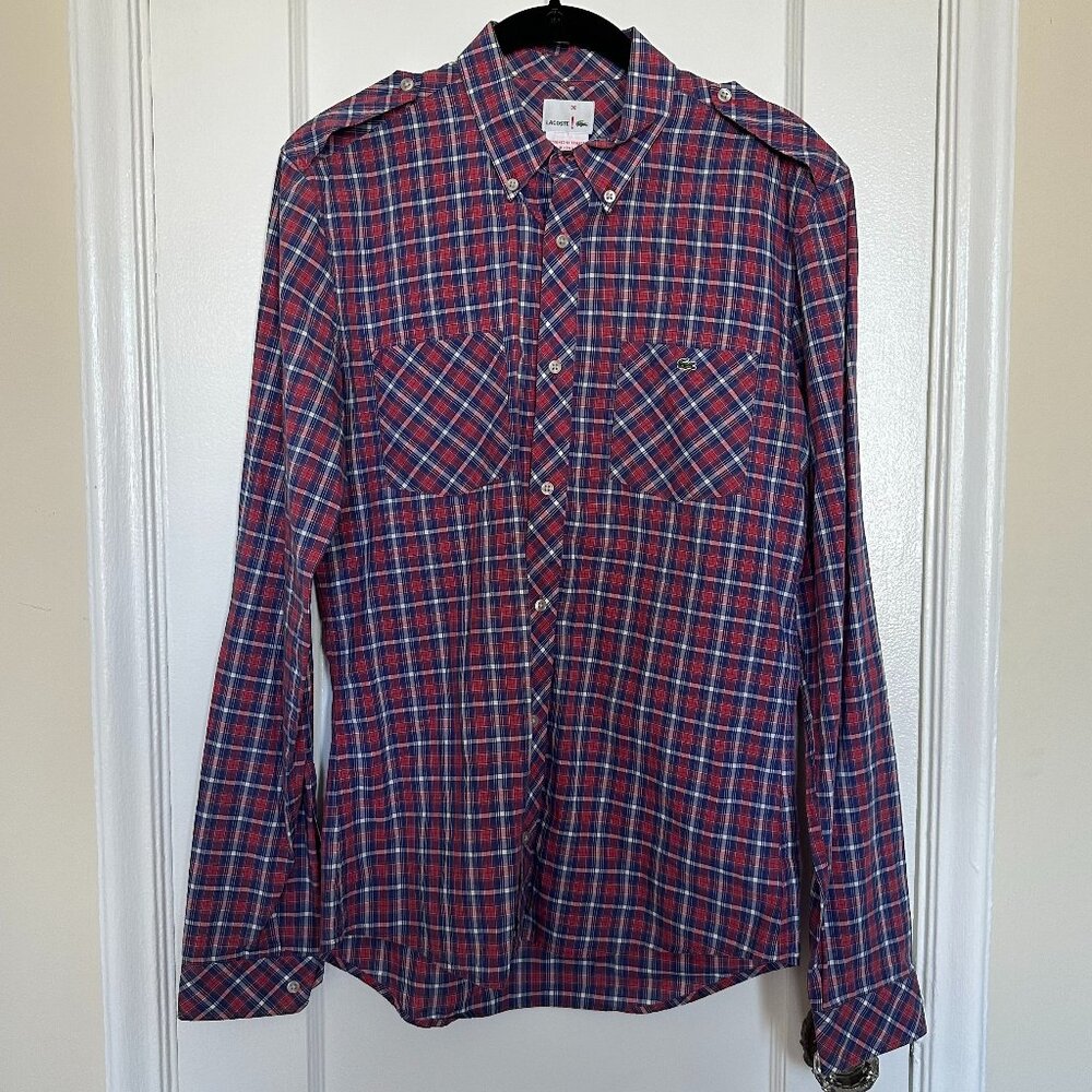 Lacoste Red and Blue Plaid Button-Down Dhirt Size 38